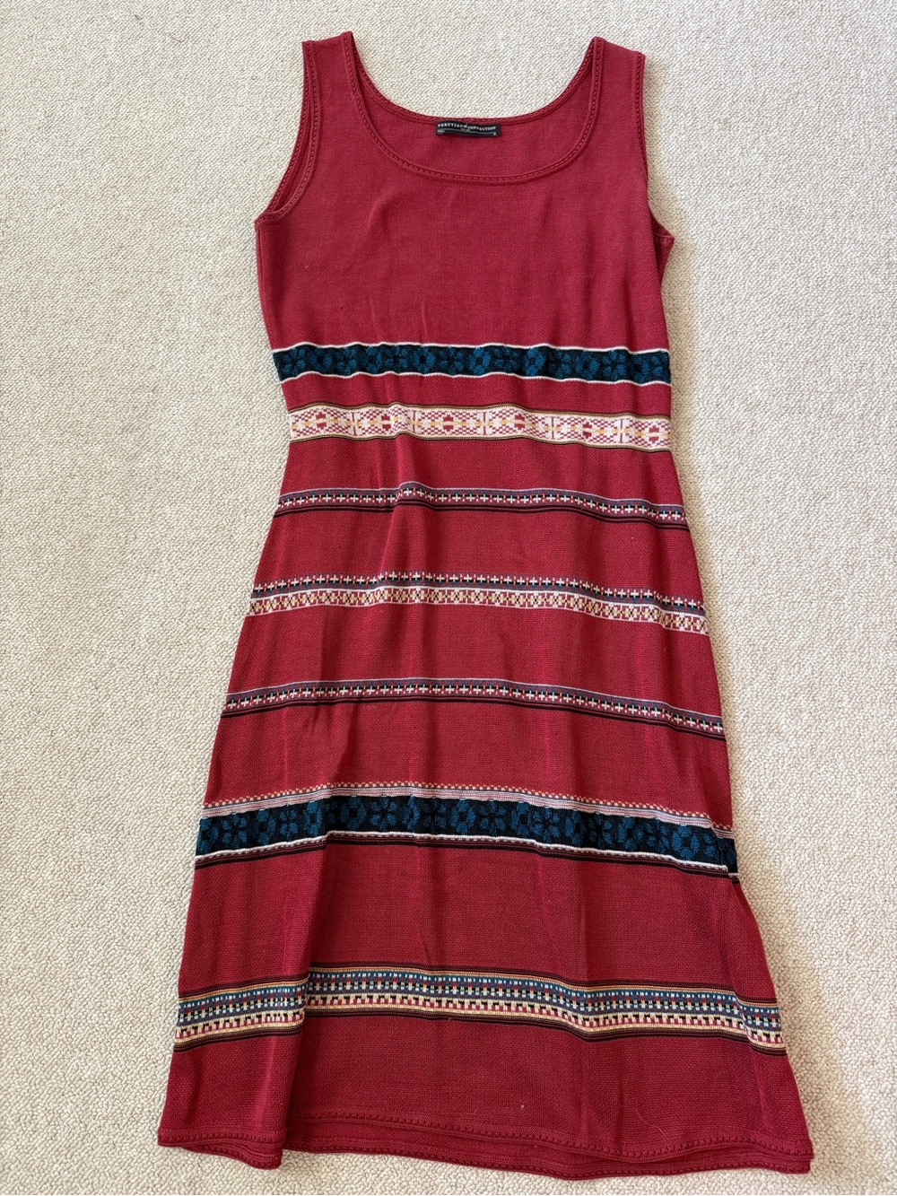 Peruvian Connection Burgundy Striped Knit Midi Dress